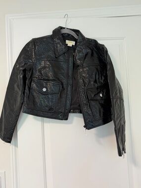 Anthropologie Maeve Black Cropped Patent Jacket